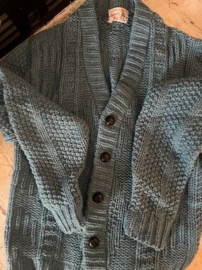 Vintage Wool blend Glen Dee Chunky Cardigan Sweater - Blue